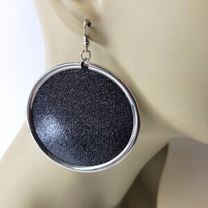 Black and Silver Glitter Butterfly Earrings Round Butterfly Earrings